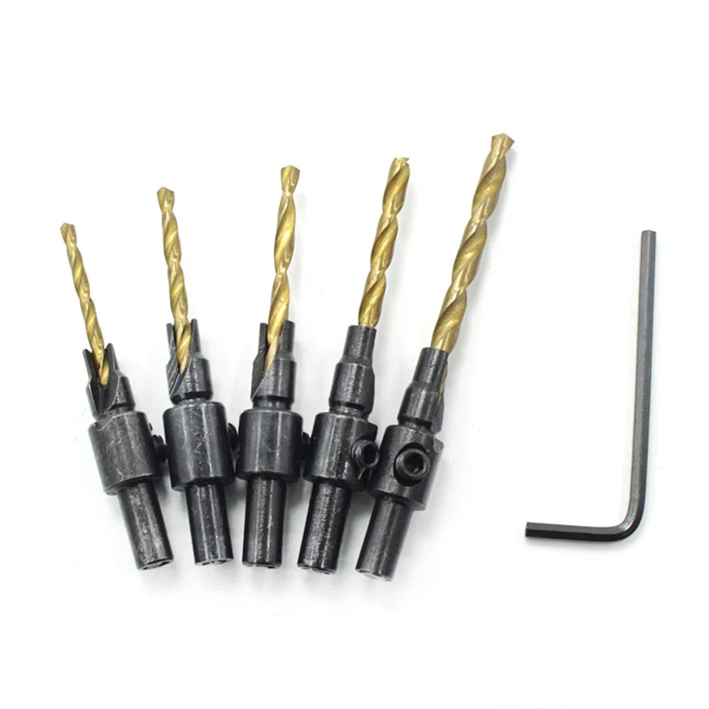 STONEGO 5-Piece Woodworking Countersink Drill Bit Set - Perfect for Drilling Pilot Holes for Screw Sizes #6 #8 #10 #12 #14