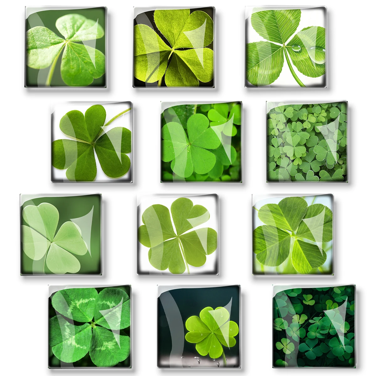 Lucky Clover Fridge Magnet Stickers Green Shamrock Square Convex Glass Refrigerator Magnets St. Patrick Day Home Decor Gift