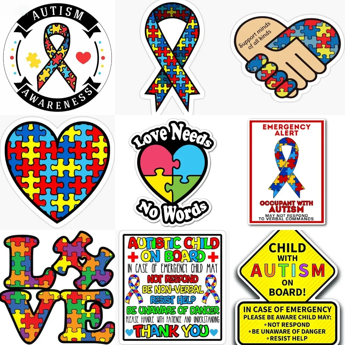 

Promote Autism Acceptance Love Care Autism Child Emblem Color Puzzle Creative Sticker for Car Window Van Table Wall Room Fridge