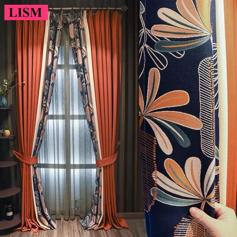 

Modern Simple Splicing Curtains for Living Room Bedroom European Luxury Valance Red American Elegant Decor Custom Blackout Tulle