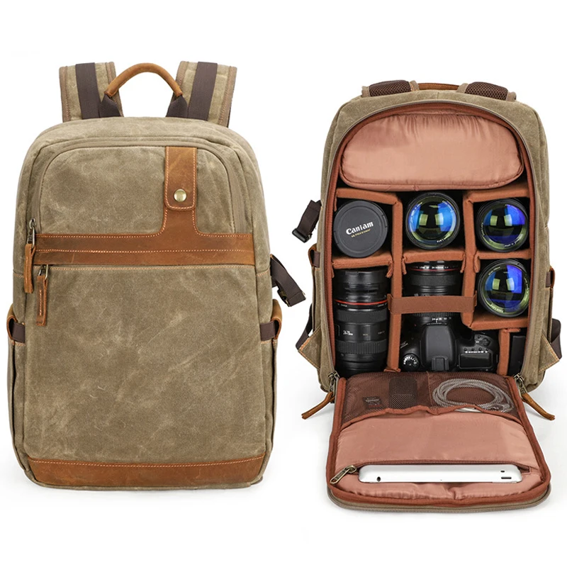 Camera Retro Batik Canvas Backpack Waterproof DSLR Shoulders Bag Men Women Outdoor Travel Rucksack Stylish Video Carrying Case