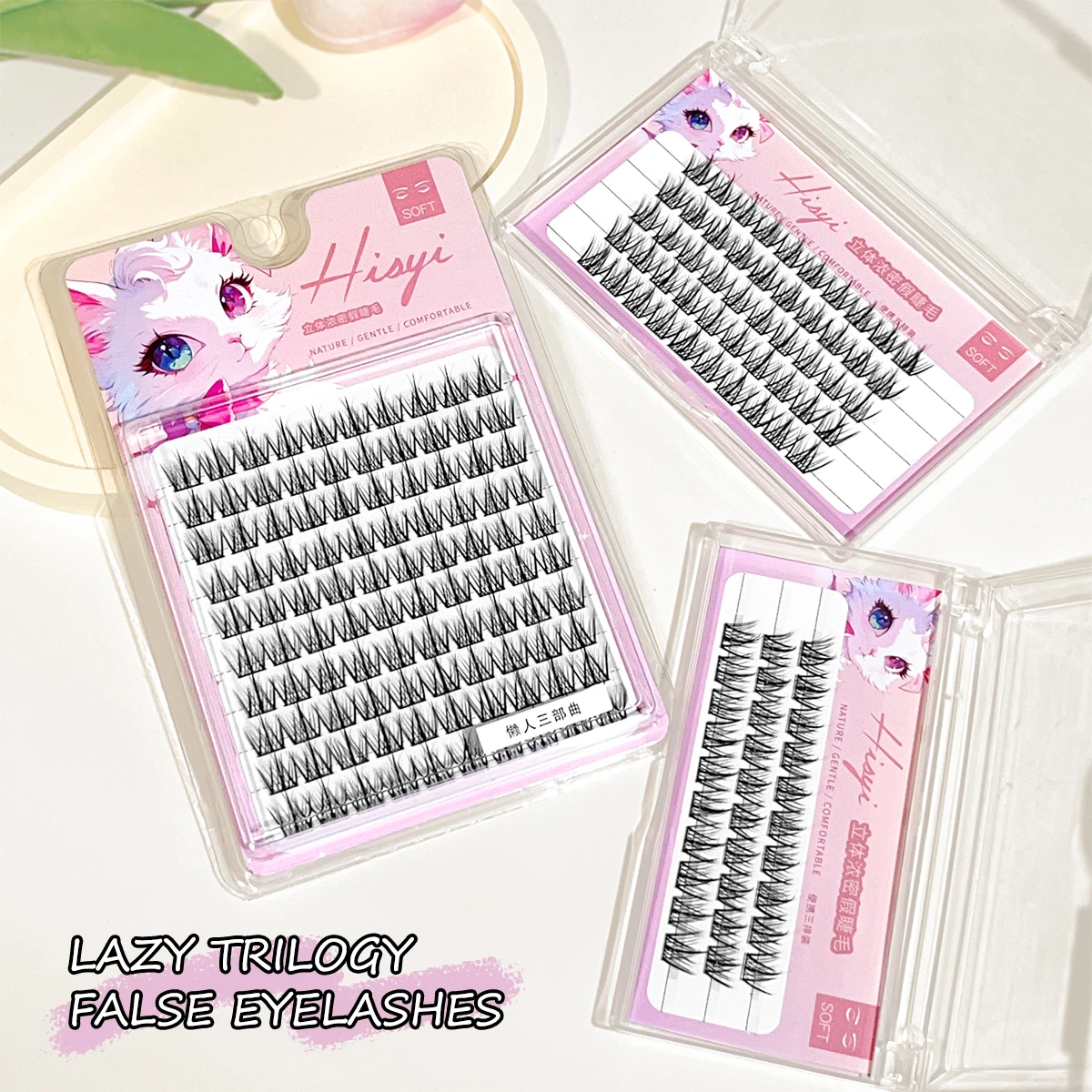 Three-dimensional thick false eyelashes novice natural eyelashes lazy trilogy large capacity upgrade segmented image 6