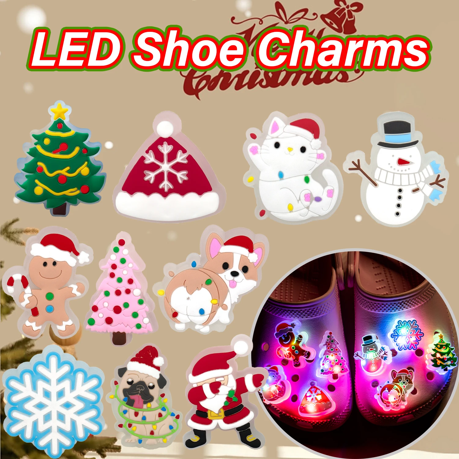 

1/20pcs Luminous Christmas Shoes Accessories Charms Santa Claus Snowflake Snowman Shoe Decoration for Women Kids Gift Pin Clogs