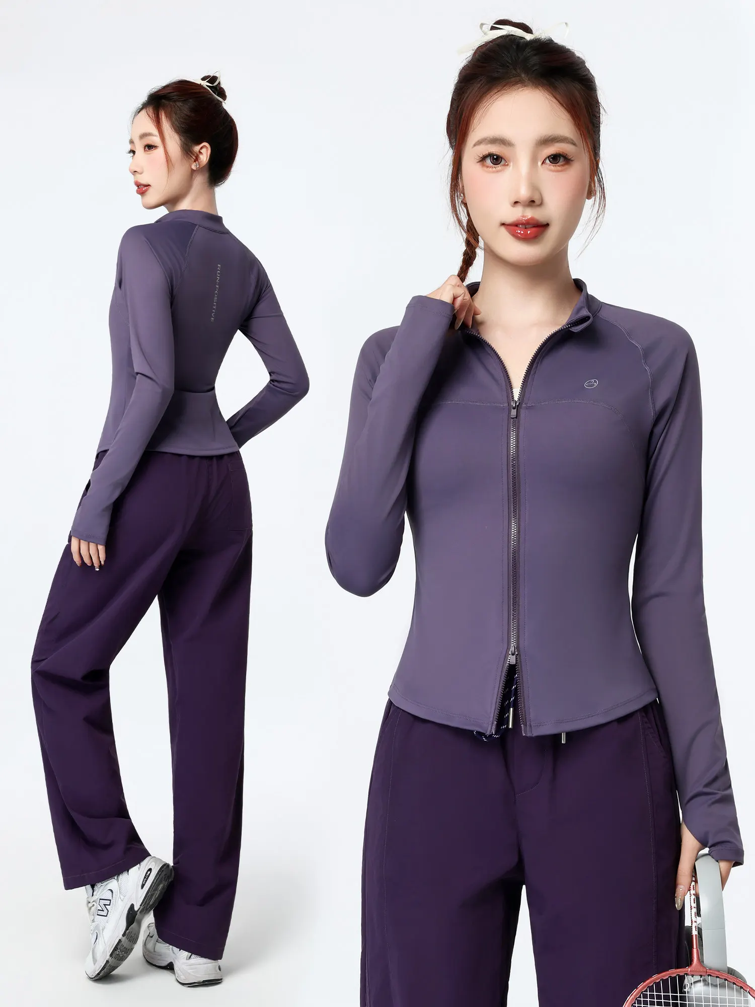 

Women's Running Sport Suit Long Sve Outdoor Profional Training Clothes Qui Dry Double Zipper Fitn Outfit Morning Run