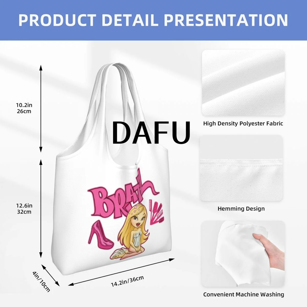 Bratz Fashion Vibes Large Capacity Canvas Tote Bag Single Shoulder Work Commute Bag For Women Eco-Friendly Shopping Bag