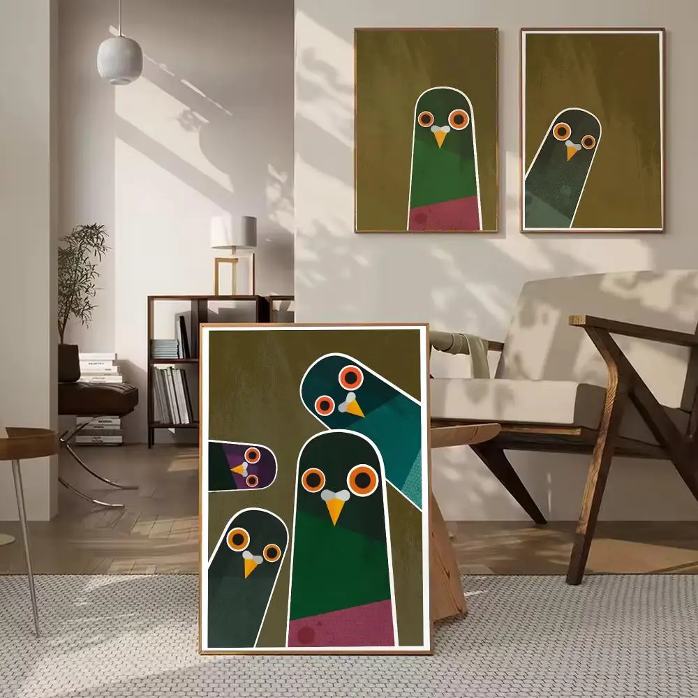 Playful Geometric Pigeon HD Wall Art Poster Bold Retro Bird Illustration Vibrant Color Modern Living Room Home Decor Gift