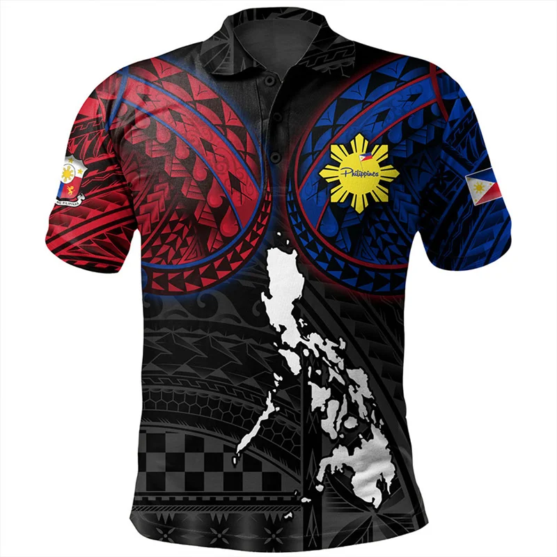 

Vintage 3D Philippines National Flag Printing Shirts Proud To Be Pinoy National Hero Day Graphic Polo Shirt For Men Clothing Top