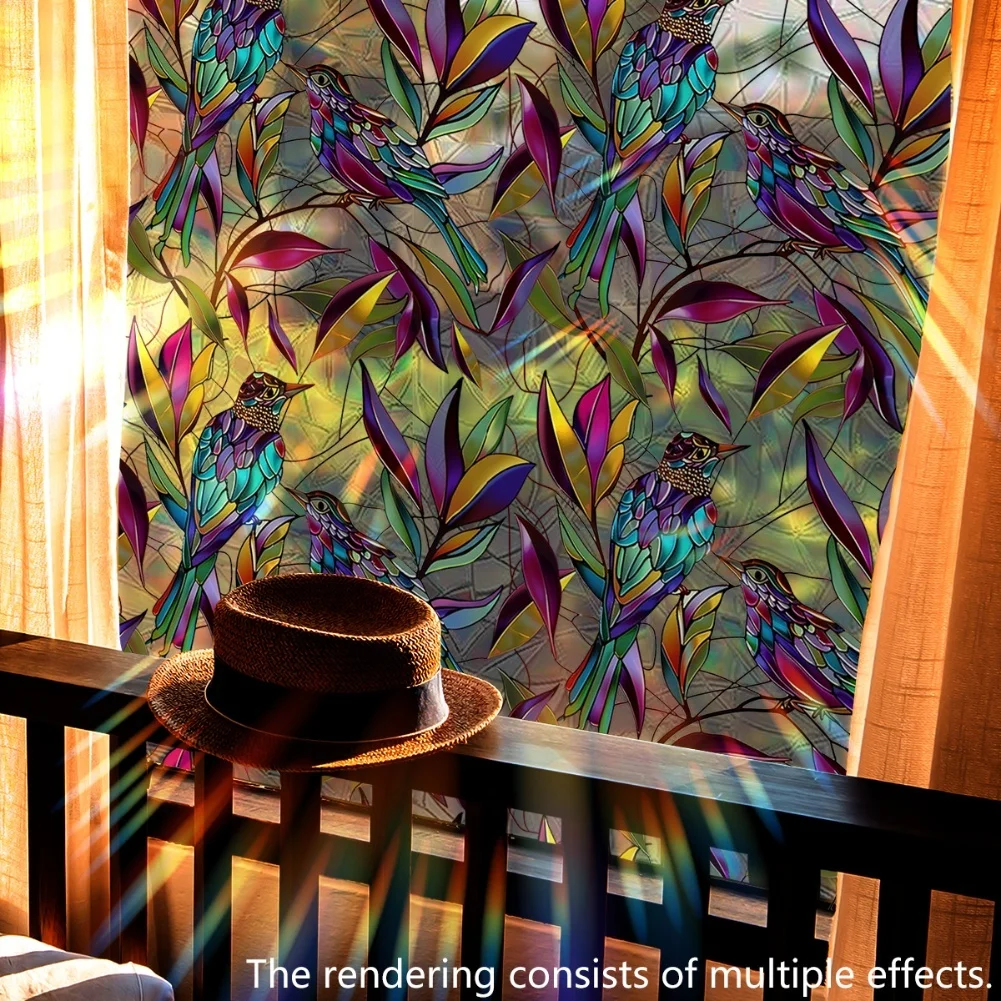 Double Sided Privacy Window Film with Colorful Birds for Home Office Window Glass Doors and Mirrors PVC Size 39 37 x 17 7 Inch