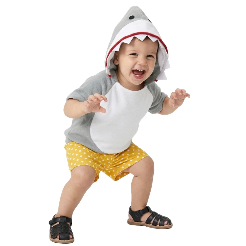 Kids Shark Performance Costume with Fish Tail Halloween Role Play Dress Up Party Outfit for Boys Girls Ocean Animal Wear view 3