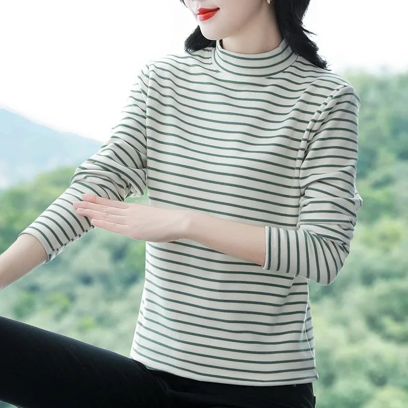 

German Velvet Half-Turtle Collar Bottoming Shirt for Women Autumn Winter Western Style Warm Inner Outerwear Long Sleeve T-Shirt