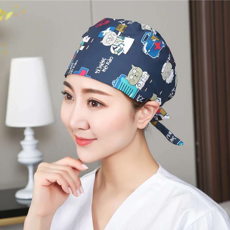 Gorro Clínicos الكرتون الطباعة الدعك قبعات الأسنان طبيب الأسنان فرك قبعات ممرضة الدعك قبعة الحيوانات الأليفة عيادة العمل قبعة الطبية فرك القبعات #2