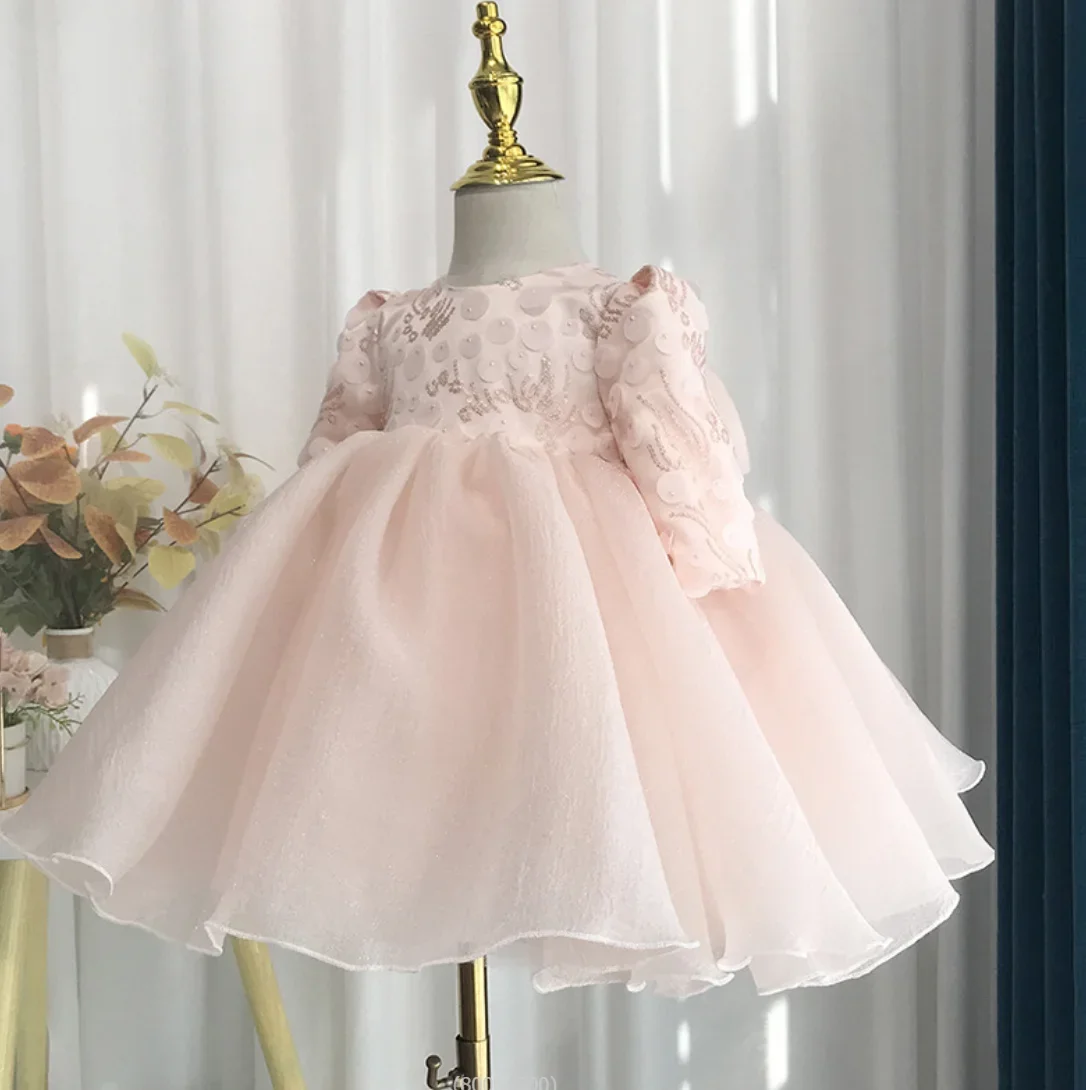 

1st Birthday Baby Dress Costume Tulle Long Sleeve Princess Children Girl Dress For Party And Wedding Baptism Ball Gown Vestidos