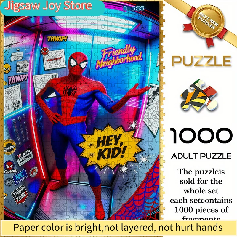 

of Marvel Spider-Man Themed Seamless Puzzles W26.1.9-93, Featuring a Neighborhood-Friendly Scene in Neon Comic Style, Durable