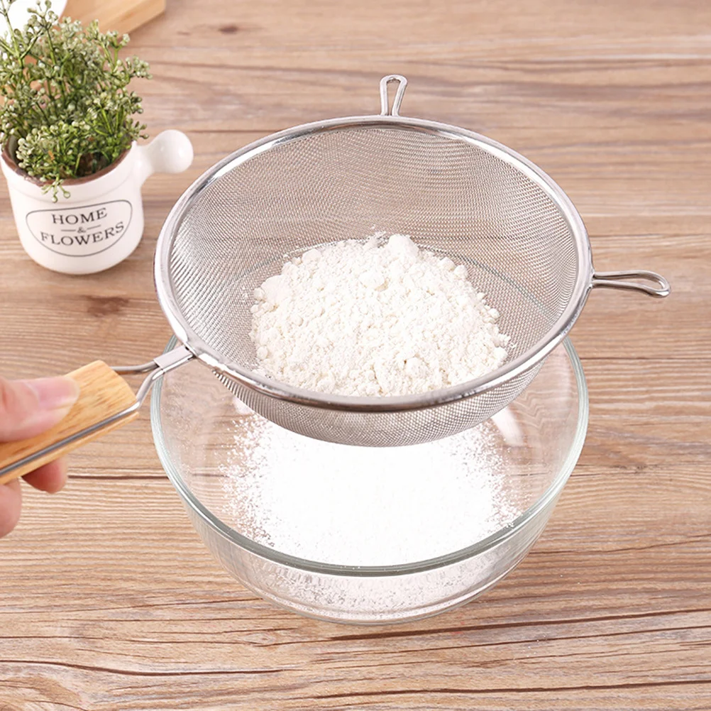 

1pc Handheld Round Sieve 20Cm Stainless Steel Mesh Filter For Baking Cooking Kitchen Gadget Rustproof Wood Handle Storage Hook