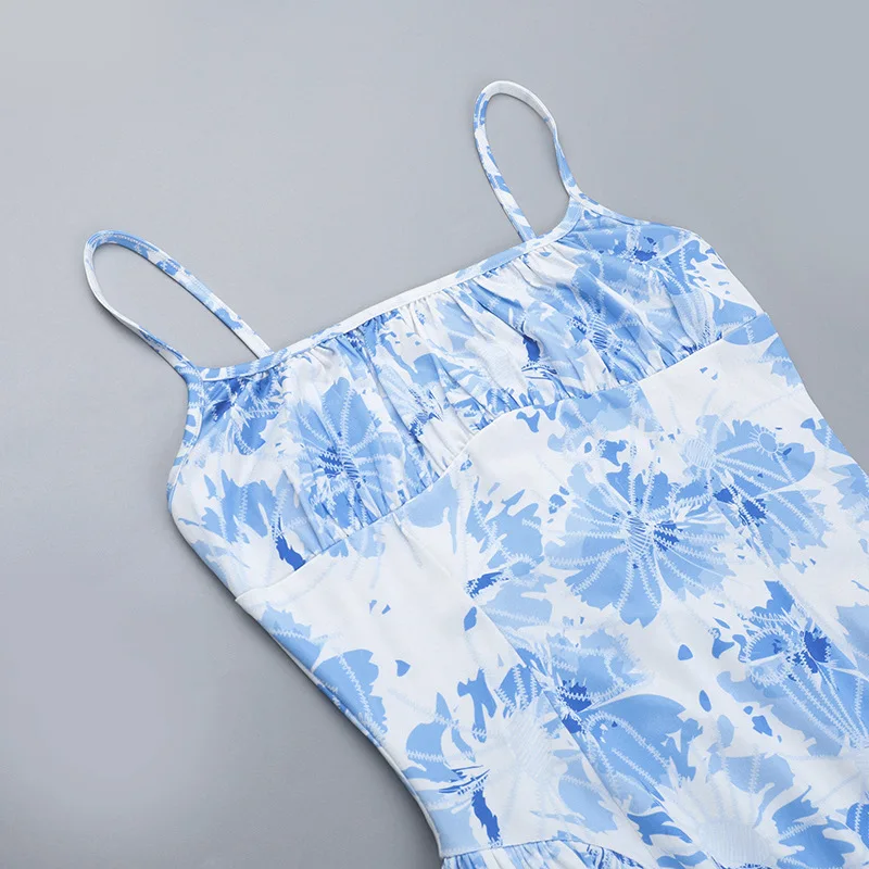 Floral Spaghetti Strap Mini Dress for Women Ruched A-Line Sleeveless Summer Sundress Casual Holiday Beach Vacation Outfit