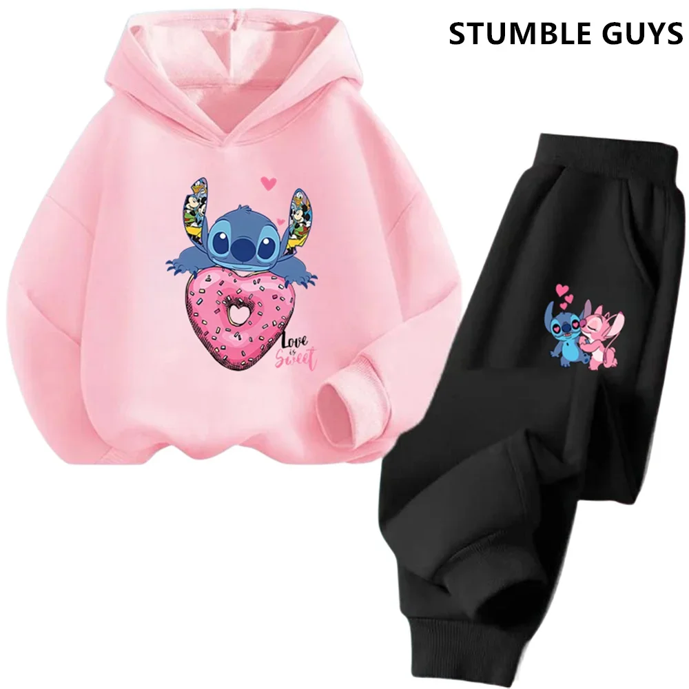 Children Hoodies Stitch Trucksuit Kawaii Fashion Pullover Sweatshirt Anime Manga Cartoons Girls Boy Kids autumn Casual Clothes