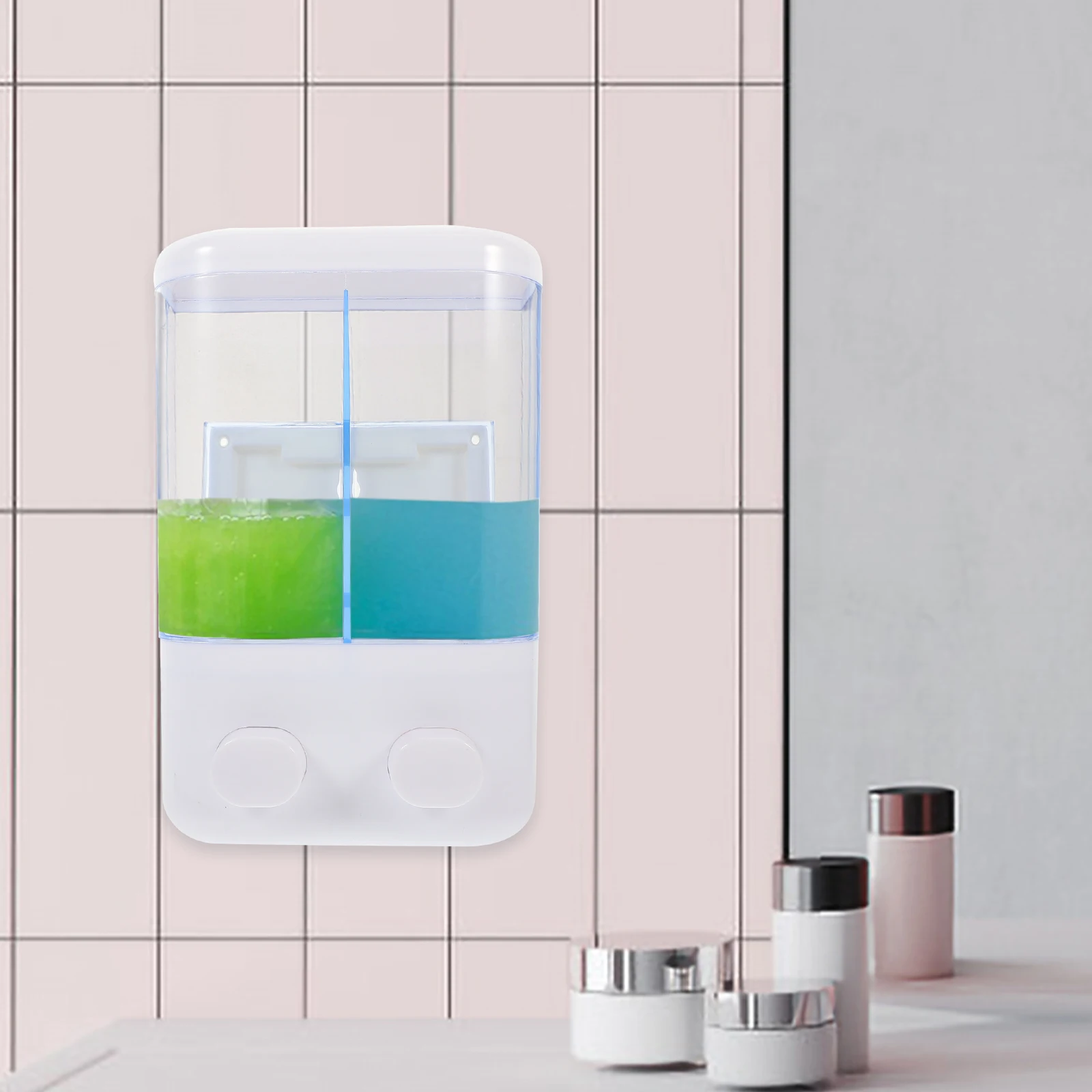 

Double Head Liquid Soap Dispenser Home Use Handwashing Wall Distributor Non Leak Transparent PC Material