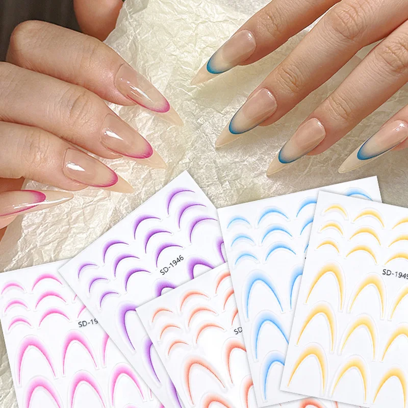 12 Uds pegatina de manicura francesa deslizadores de líneas de rayas degradadas para uñas diseños ombré calcomanías autoadhesivas para decoración de uñas DIY