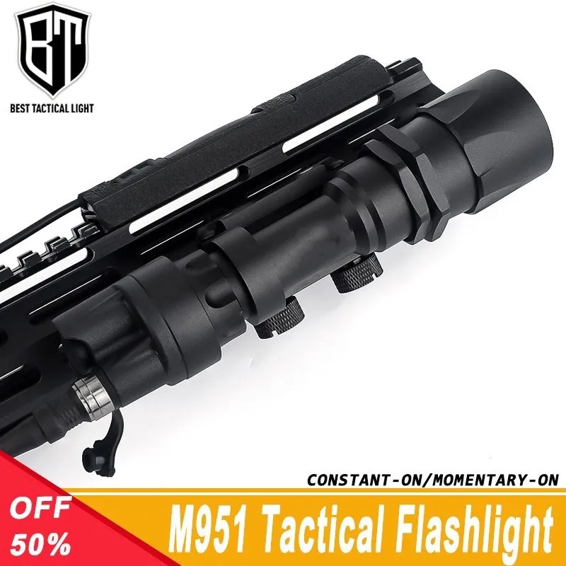 WADSN M951 Metal Tactical Flashlight Airsoft Weapon Accessory Light 600lm Hunting With Pressure Switch Fit 20mm Picatinny Rail