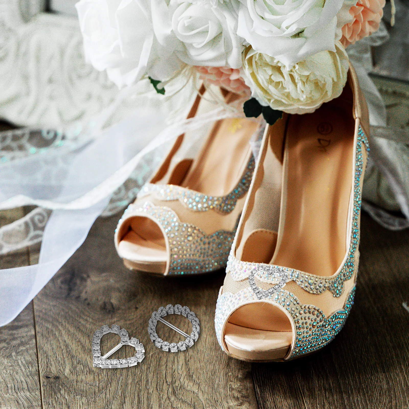 

10Pcs Sparkling Rhinestone Buckle Sliders Metal Fasteners for Wedding Invitation Scarf Clothes Shoes Bag Decoration DIY