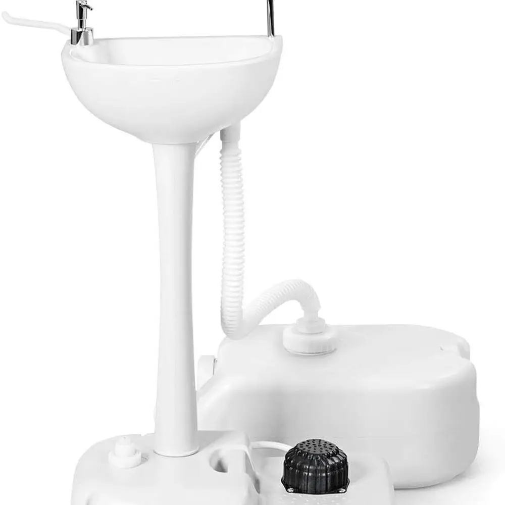 

Портативная ручная раковина, походная раковина с колесами, резервуар для воды емкостью 4,5 галлона и дозатор мыла, вращающаяся подставка для умывальника для рук с Sewag 6,5 галлона