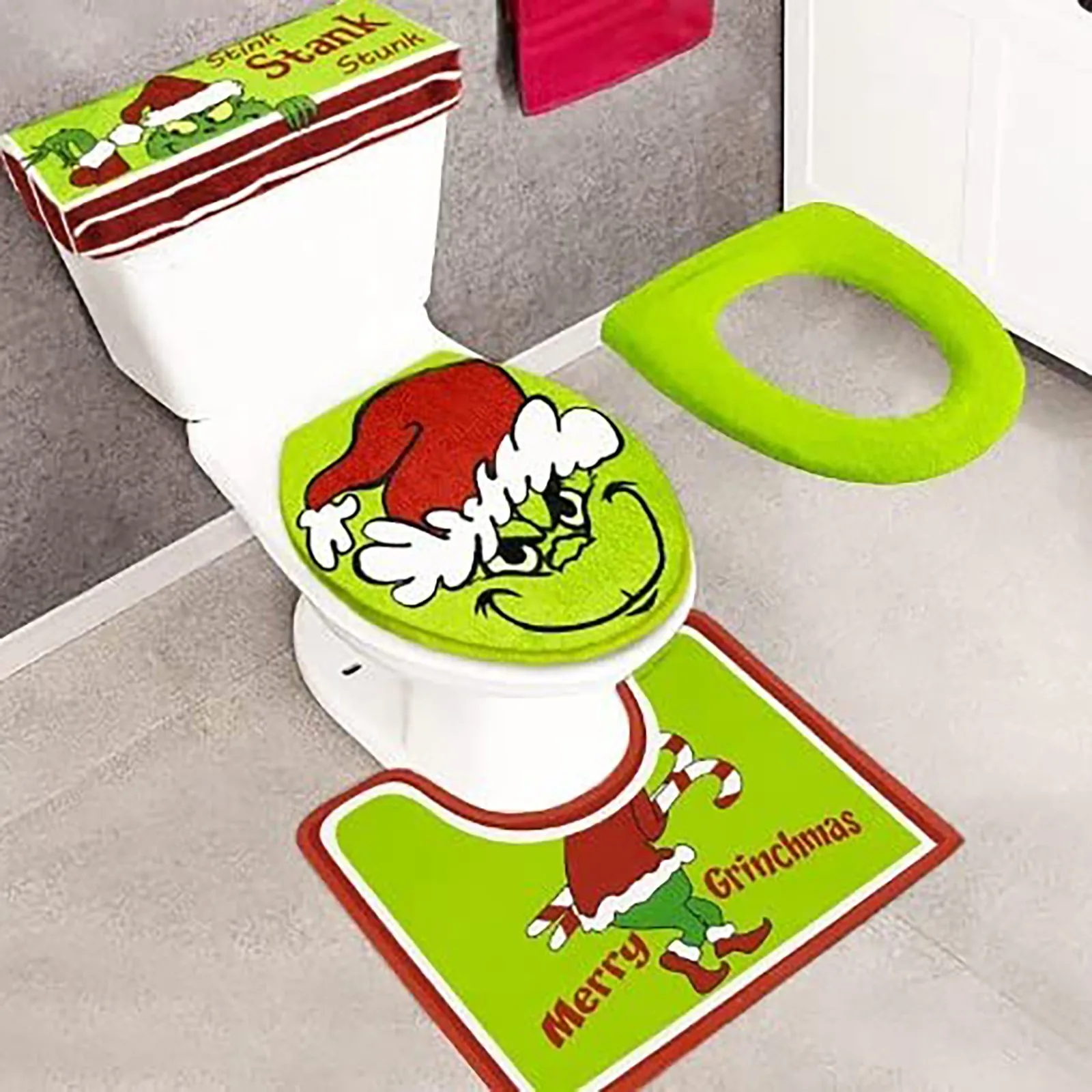 New Christmas Toilet Cover Christmas Decoration Set Seat Cushion Toilet Seat Foot Pad Bathroom Creative Decoration Decoration