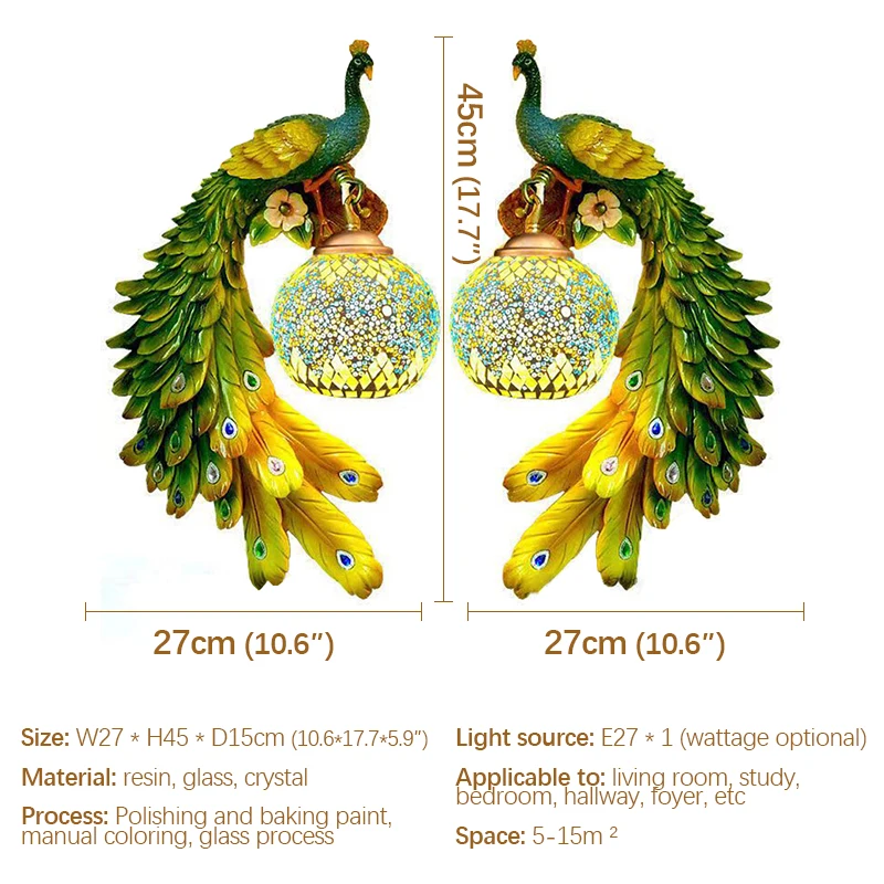 SOFITY Contemporary Peacock Wall Lamp Personalized And Creative Living Room Bedroom Hallway Decoration Light