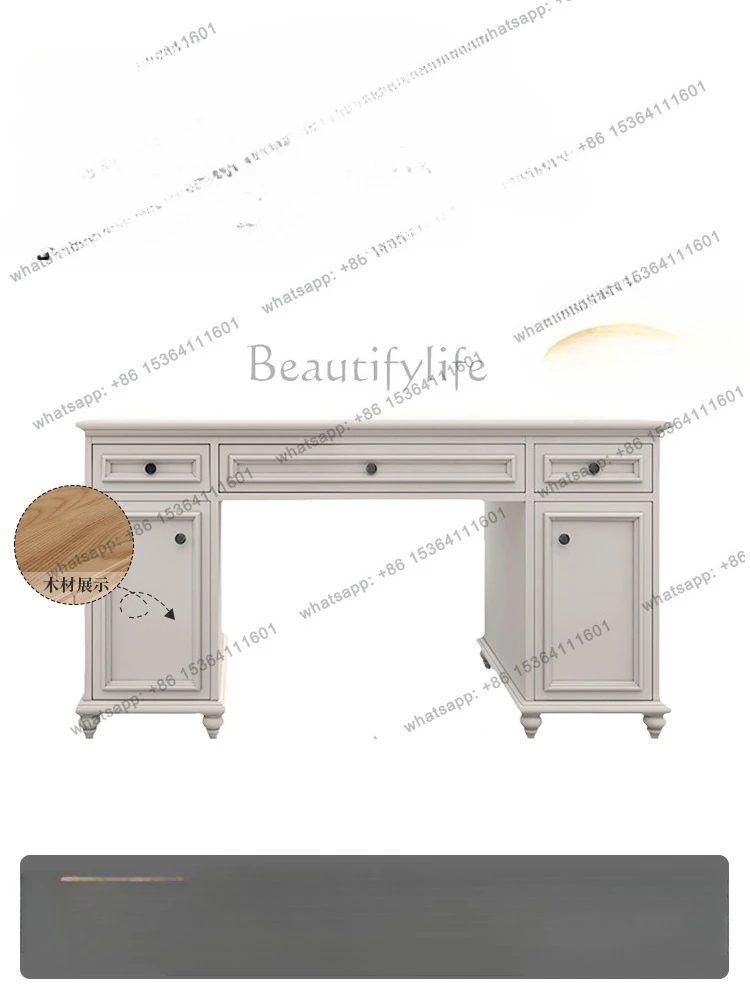 

American all-solid wood desk modern simple small apartment computer writing desk integrated white