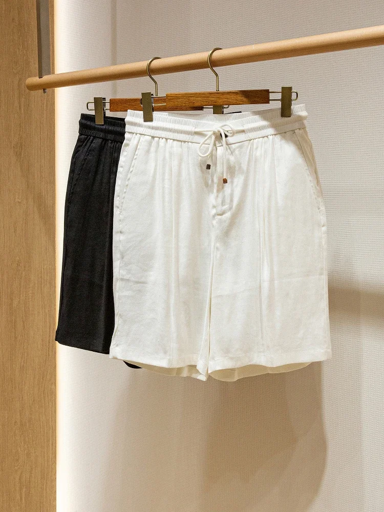 BC Summer Breathable Thin Linen Blended Loose Straight Elastic Waist Casual Shorts