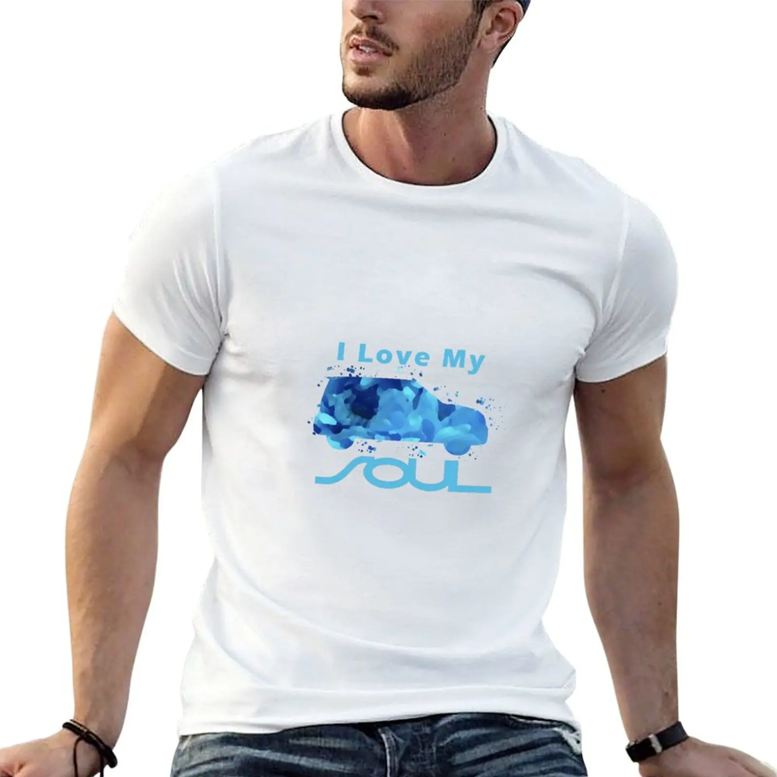 

t Soul! shirts percent My shirt Love t T-Shirt man (Blue mens Watercolor) cotton for 100 graphic I
