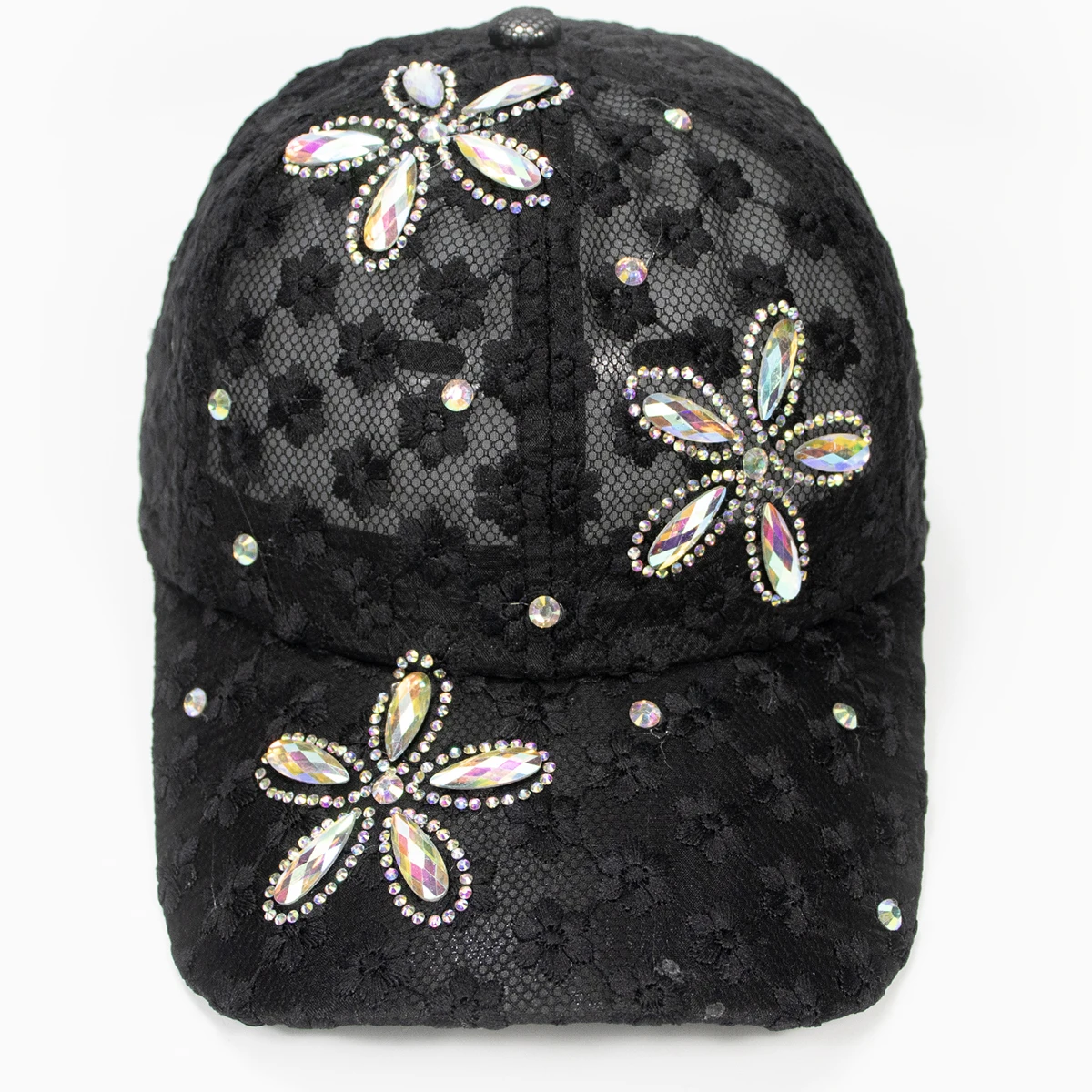 Gold Embellished Black Baseball Cap - Elegant Floral Accent Floral Embroidered Black Cap, Baseball Cap, Custom  main image 3