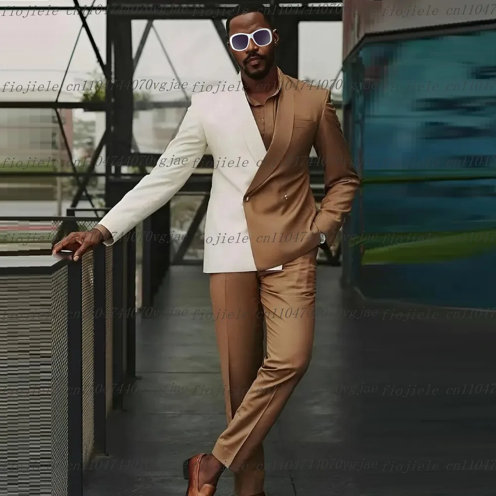 

New White And Brown Men Suit Formal Wedding Party Groom Groomsman Business Prom Male Tuxedos Customize 2 Piece Set Jacket Pants