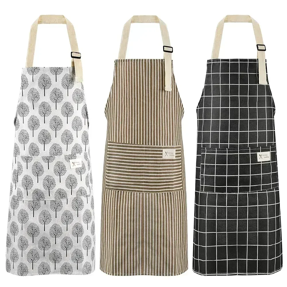 

3-Pack Apron Aprons for Women with Pockets Kitchen Chef Cooking Bib Apron Adjustable Neck for Baking Grilling Painting Garden