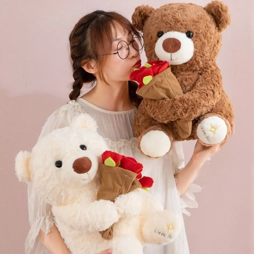 Kawaii romantique ours Rose détachable dessin animé tenant des fleurs ours couverture florale en peluche anniversaire