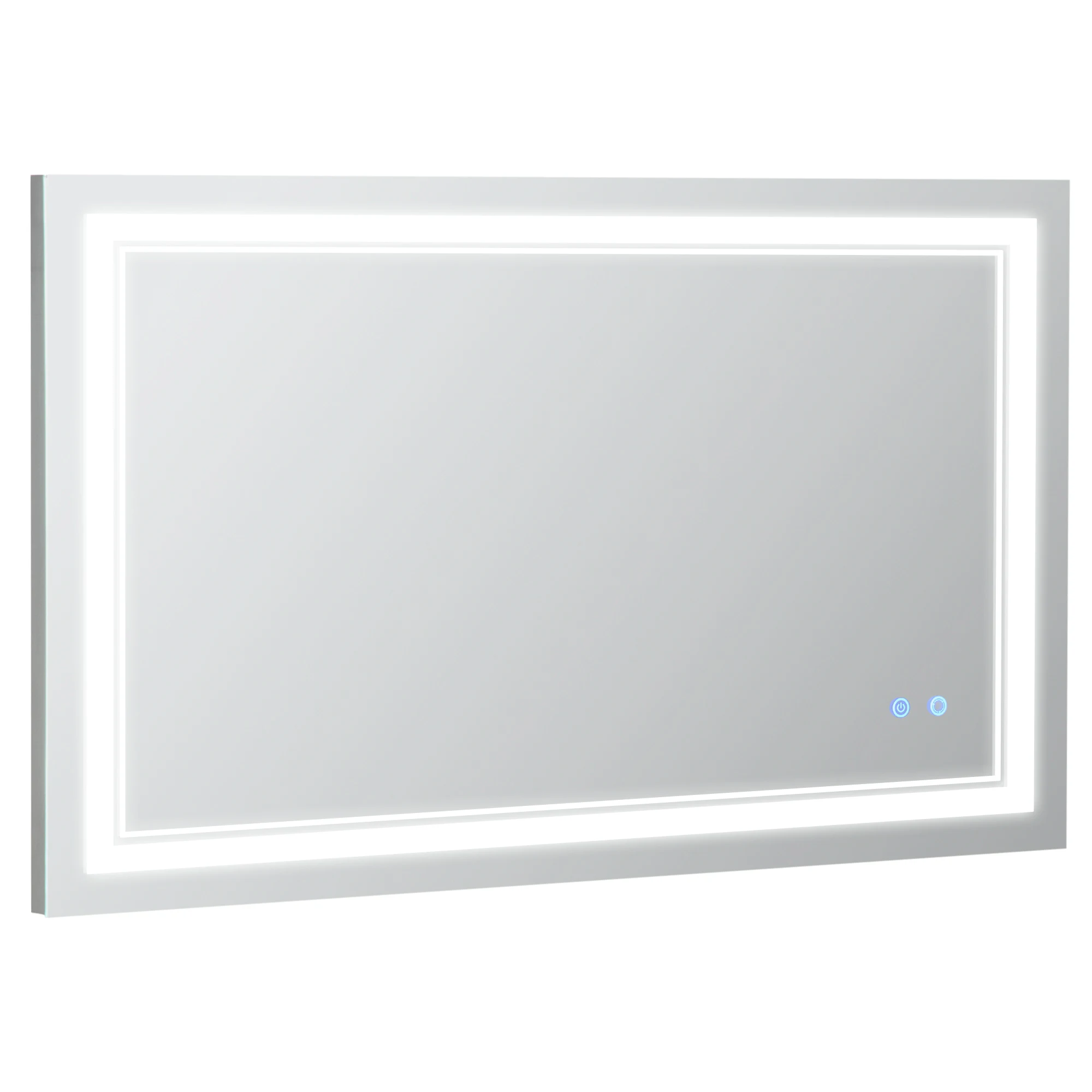 Kleankin bathroom mirror with LED light 100x60 cm wall mirror with touch switch 3 lights adjustable memory function and aluminum frame hanging mirror in 2 shapes Silver