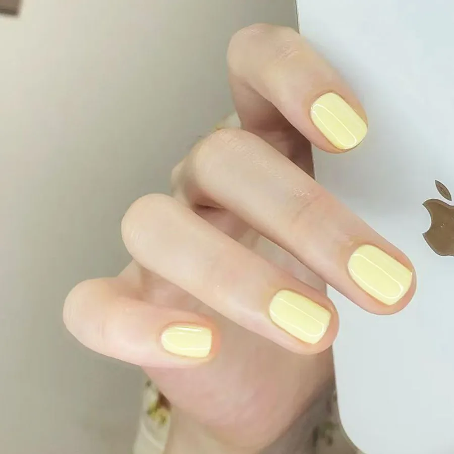 Macaron Cream Yellow Nail Art New Wear Nail White Ou Ruofeng Dopamine Nail Art Wear Nail