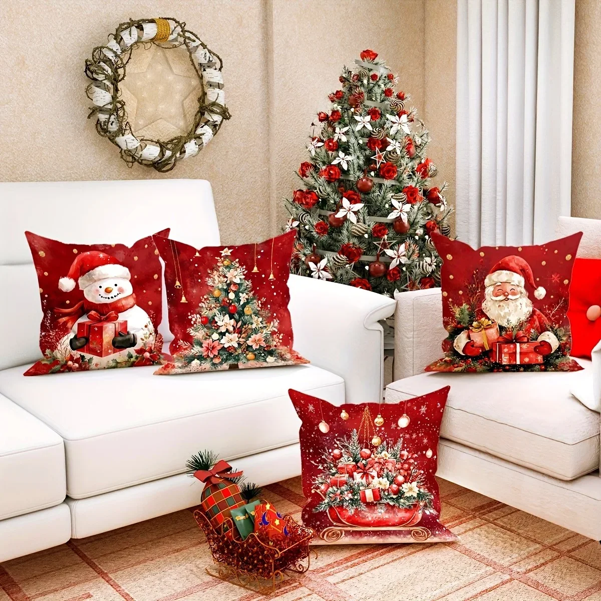 Christmas decoration pillowcase Santa Claus Snowman and gift pillow cover Sofa cushion suite room New Year home decoration