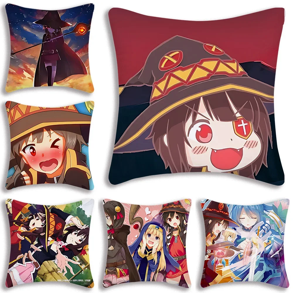 New Arrival Konosuba Anime Girl Pillow Covers Cartoon Sofa Decorative Home Double-sided Printing Short Plush Cute Cushion Cover