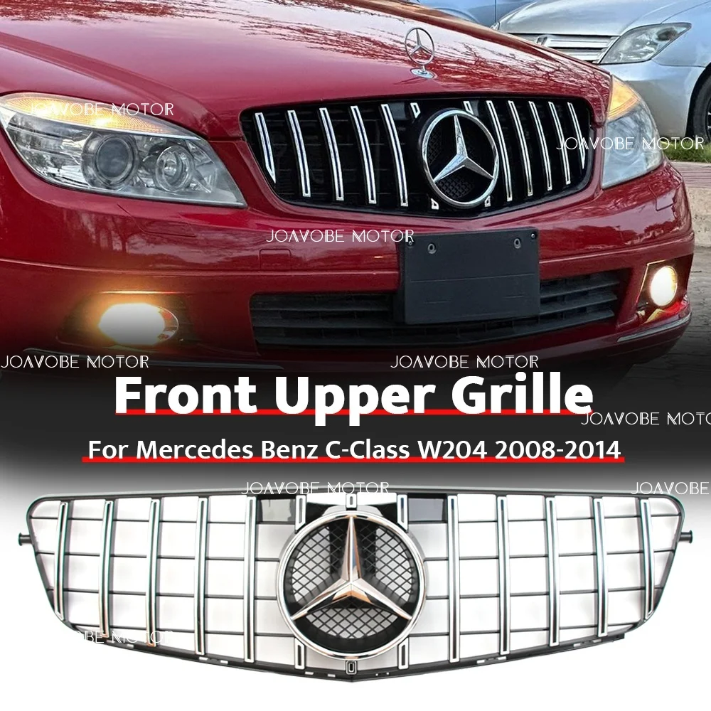 

Chrome Silver GTR Style Front Grille W/Chrome Silver Emblem For Mercedes Benz C-Class W204/S204/C204 2008-2014