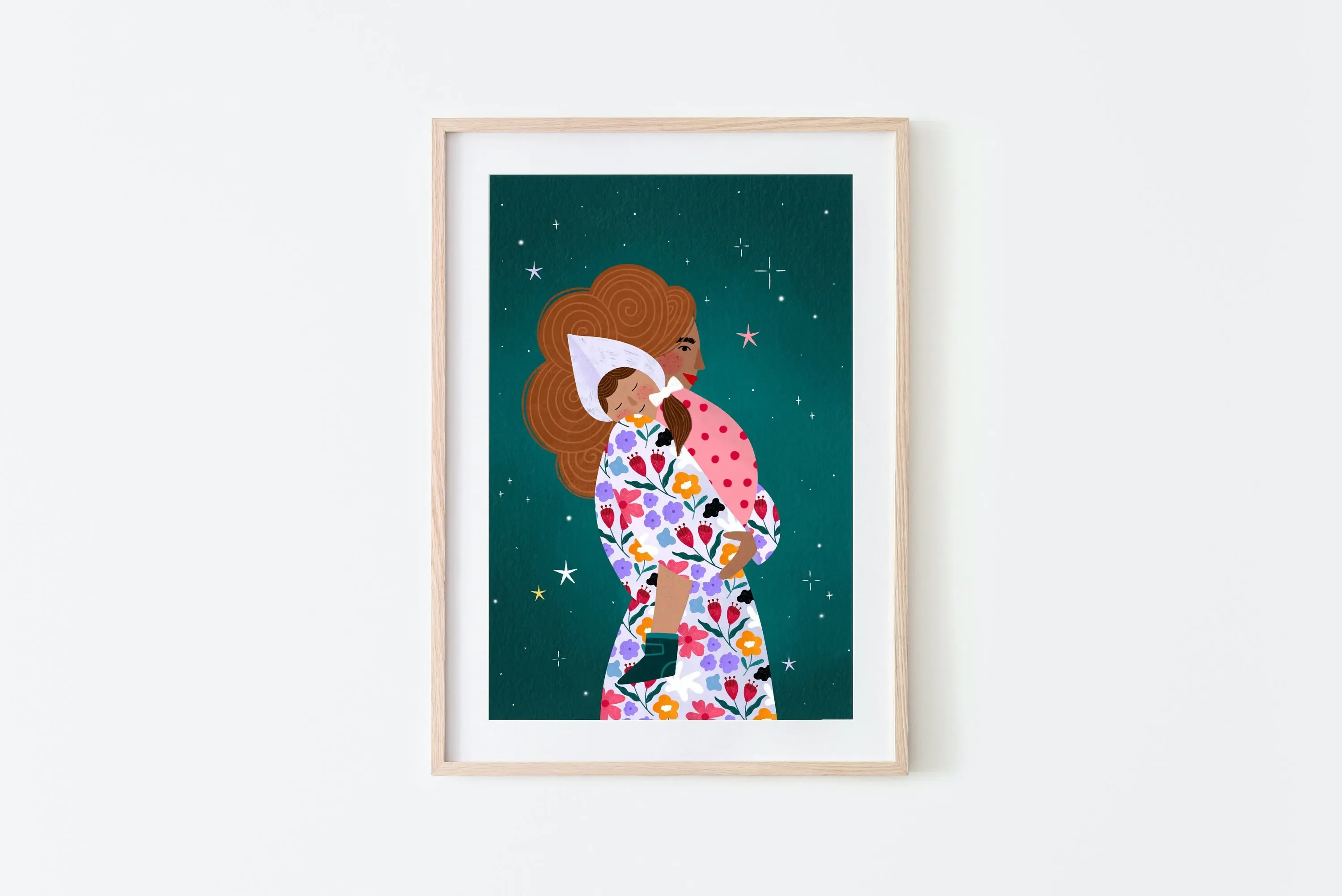 Motherhood Art Print Canvas Painting Young Mum Poster Maternal Love Floral Illustration Nursery Kids Room Decoration
