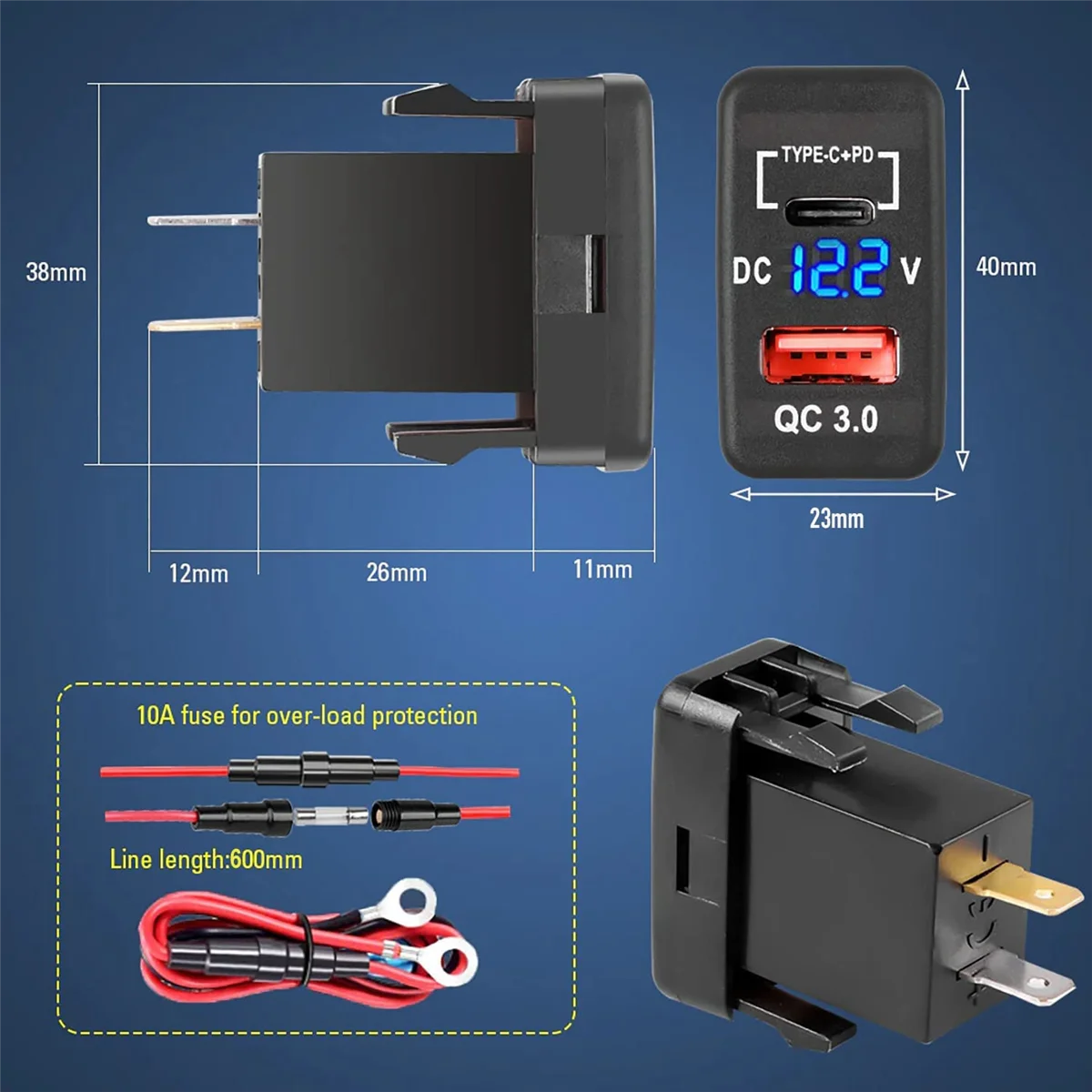 Adaptador de corriente para coche, barco, camión marino, 12V-24V, salida USB Dual de carga rápida 3,0 y PD, puerto USB C
