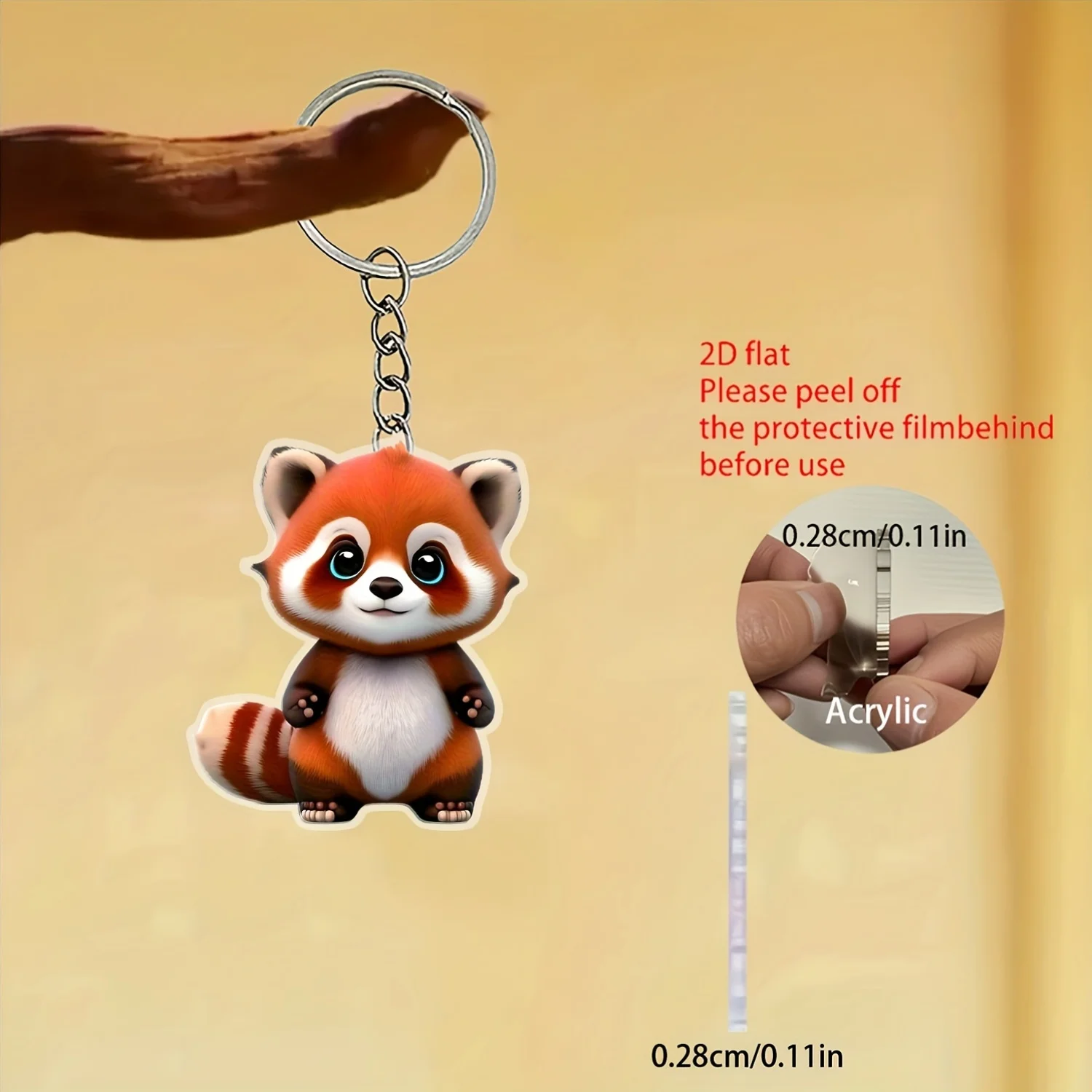 5sets Cute Red Panda Keychain Including Acrylic 2D Pendant & Thank You Cards & Gift Organza Bags Birthday Gift for Women Friends