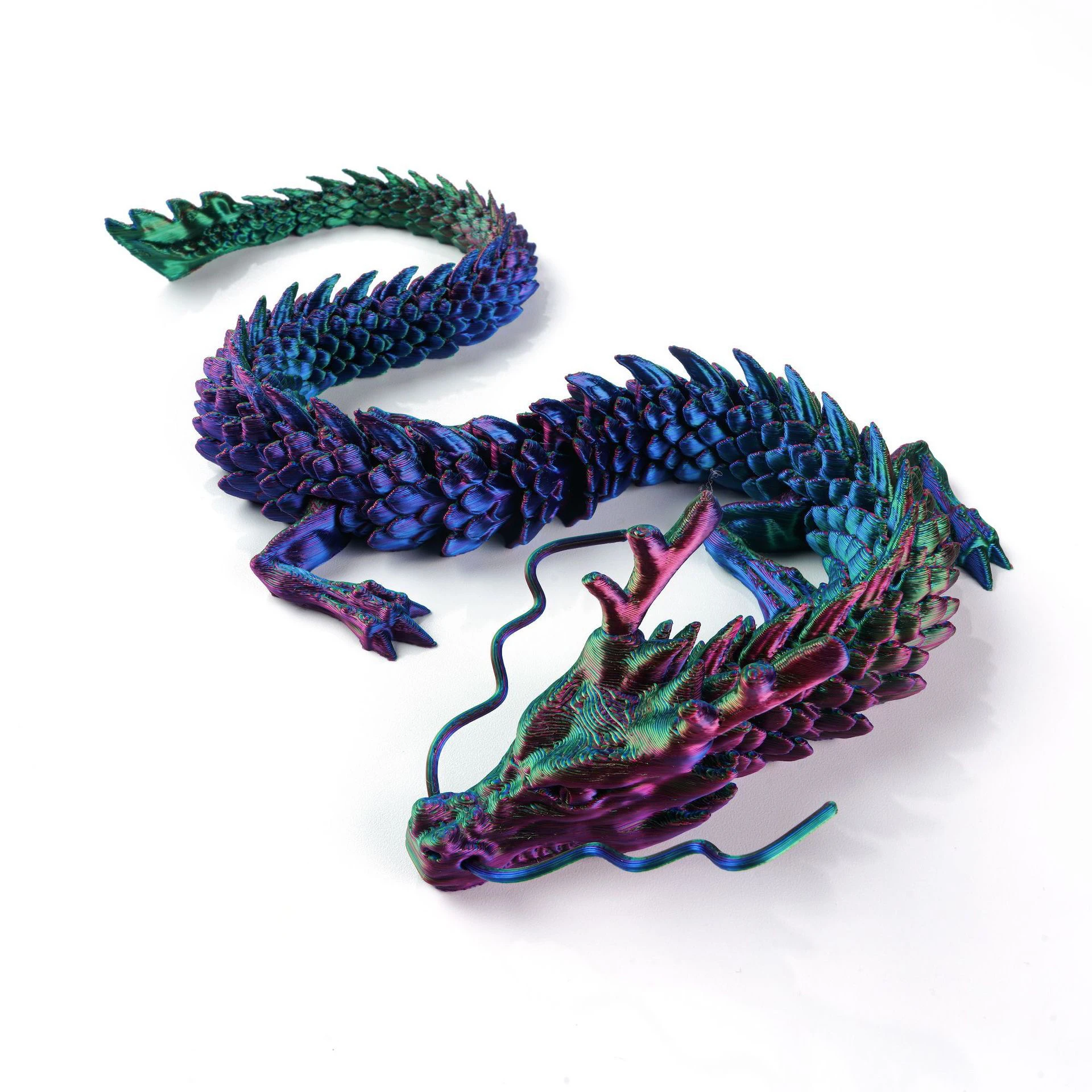 4-Piece Set of 3D Printed Dragon Ornaments, with Movable Joints, Flexible Shapes, and Full of Creativity, Crystal Dragon Design, Dragon-Shaped Stress-Relief Ornaments, Home and Office Decoration, Executive Desk Ornaments, Suitable as Holiday and Birthday Gifts