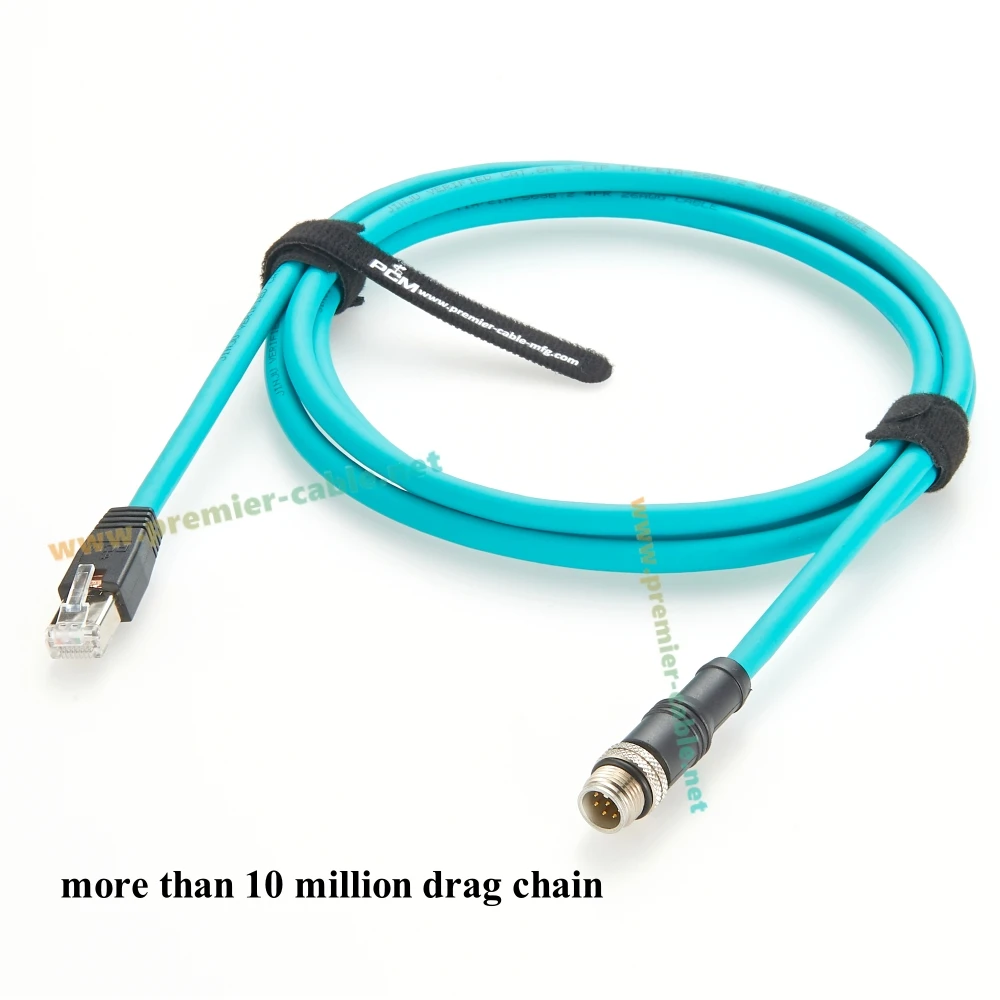 하이 플렉스 방수 산업용 카메라 케이블, Basler Cognex Keyence용 CAT6A 이더넷 케이블, M12 8 핀 A 코드 to RJ45 GigE Vision