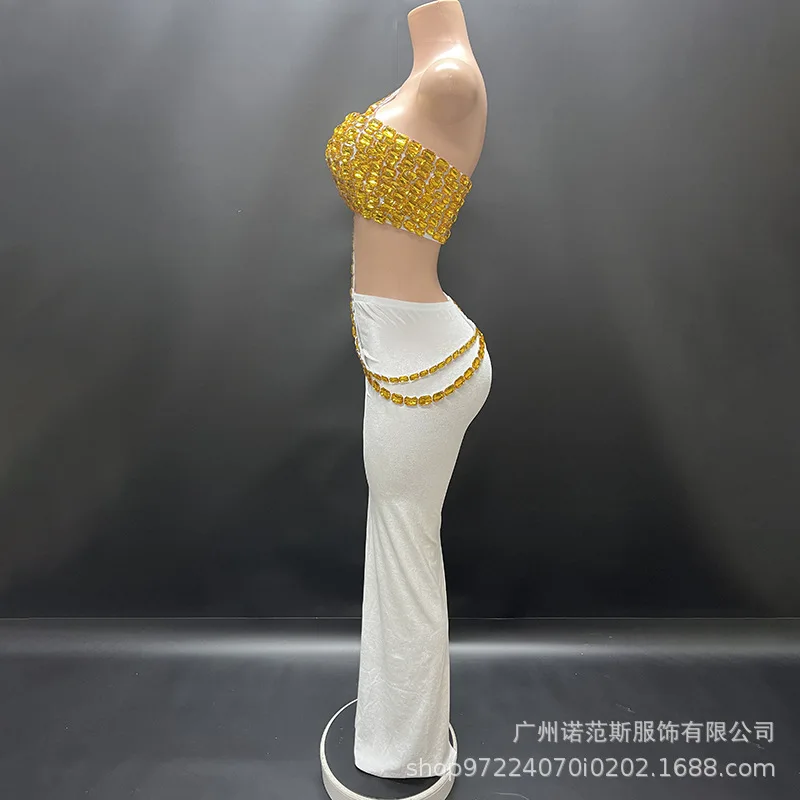 Autunno nuovo oro lusso diamante brillante temperamento abiti da sera banchetto di compleanno studio fotografico cerimonia di premi ospite abiti da festa