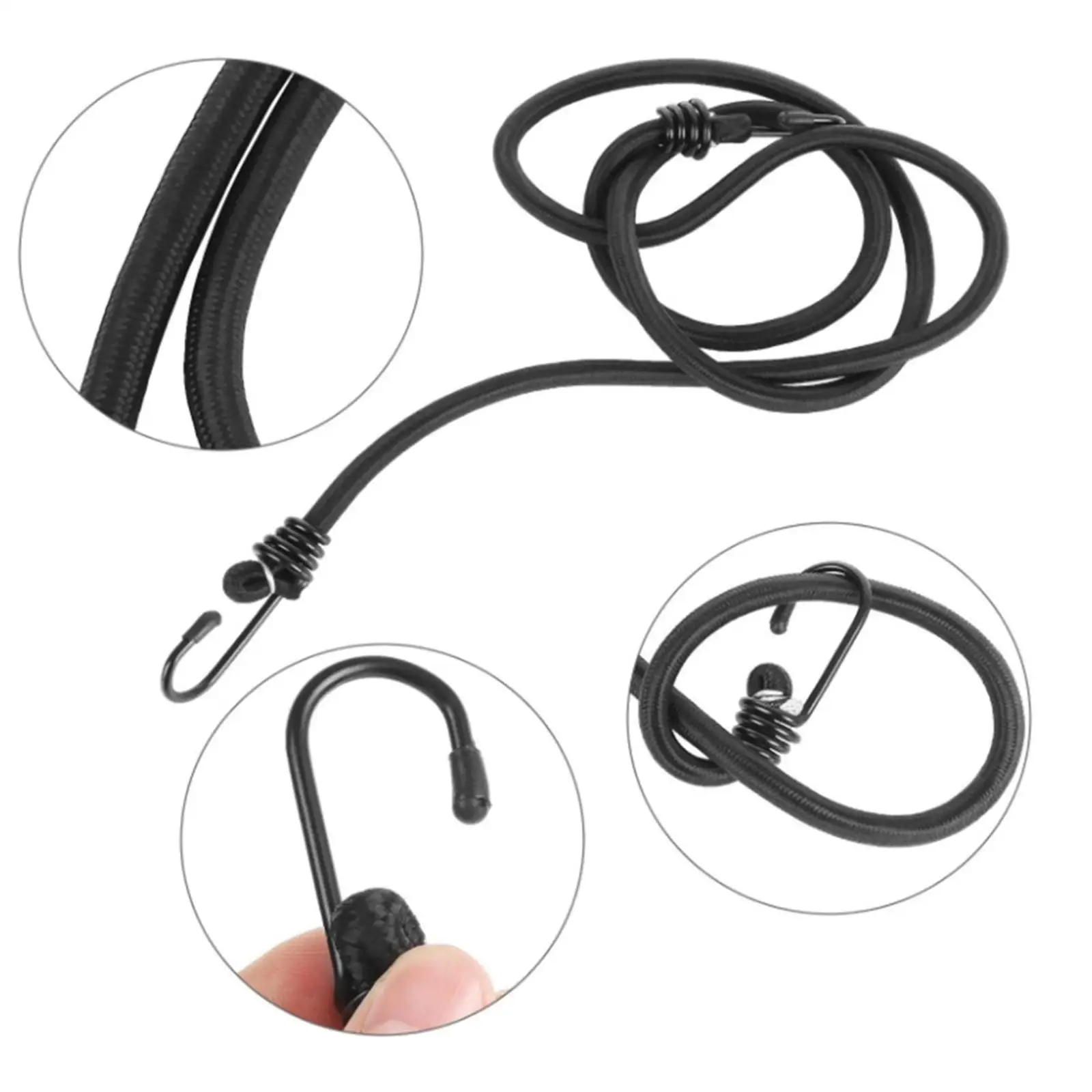 Round Cords with Hooks, Heavy Stretchy Luggage Rope for Securing Home Stuff , Hand Cart, Bikes (Black)