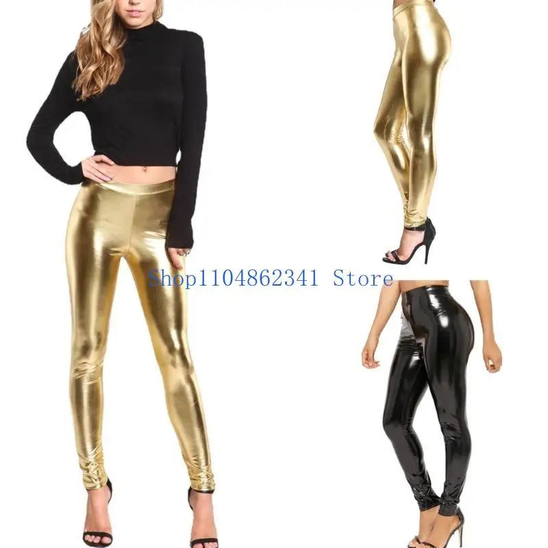 5asd المرأة فاسق بو الجلود طماق بريق Wetlook لامع مثير نحيل السراويل الطويلة #4