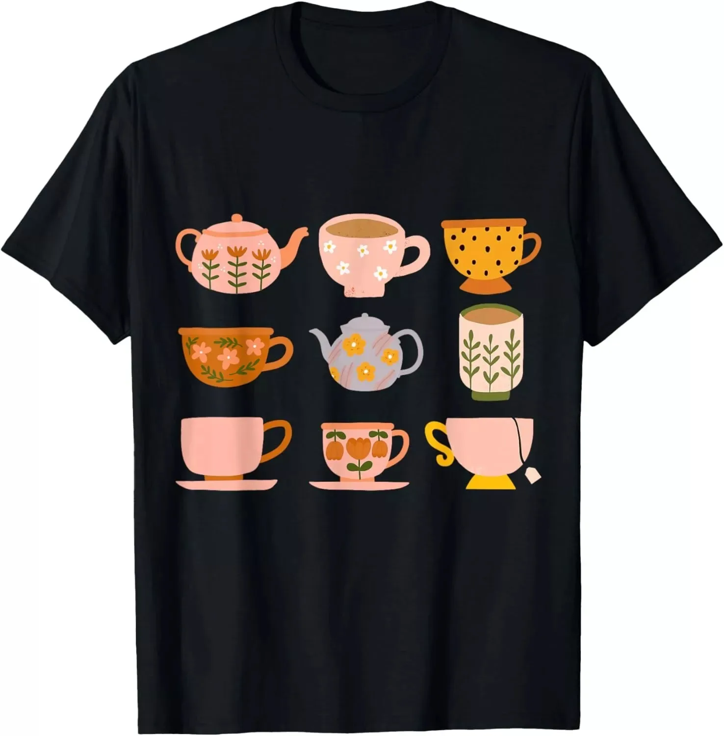 Tea Cups and Teapot Gift Unisex T-Shirt Cute Tee Size S-5XL