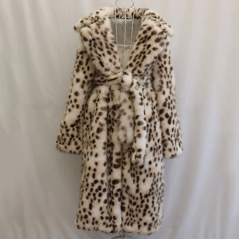 고품질 레오파드 프린트 모피 코트, 여우털 모방 코트, 2025 겨울 신상 여성용 벨트 모피 코트, 여성용 오버코트 H611