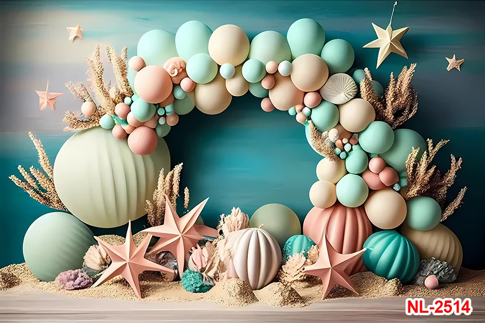 Baby Shower Under Sea Coral Starfish Shell Balloons Decor 1st Birthday Newborn Party Backdrops Photo Booth Ocean Backgrounds